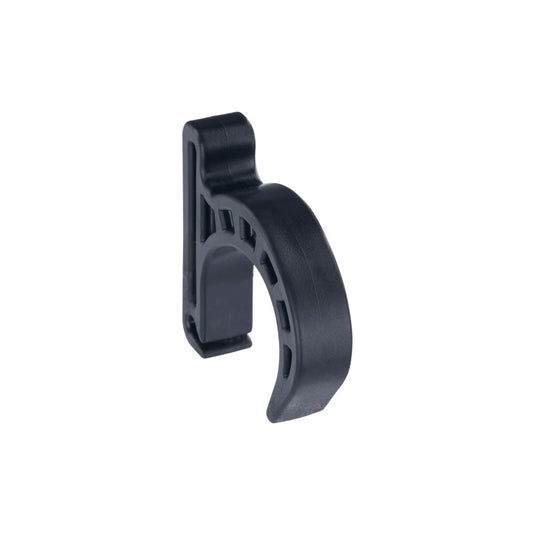 Black plastic Ion wing hook on a white background