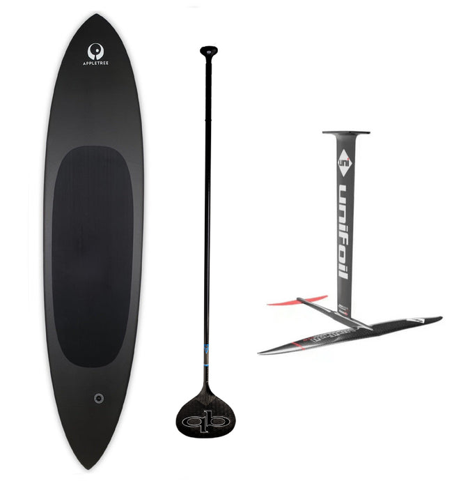 Green Hat Kiteboarding-Appletree Skipper QB Hex Paddle and Unifoil Progression Foil on a White Background