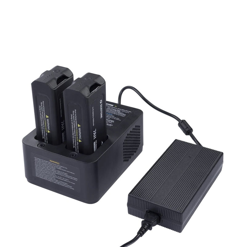 Load image into Gallery viewer, Battery charger with 2 batteries inserted on a white background
