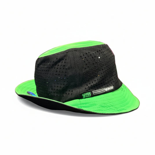 Green and black cap on a white background