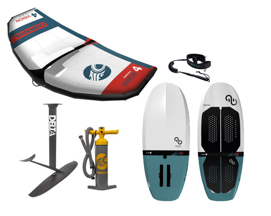 Green Hat Kiteboarding-Cabrinha Vision Beginner Wing Foil Package View of all Parts