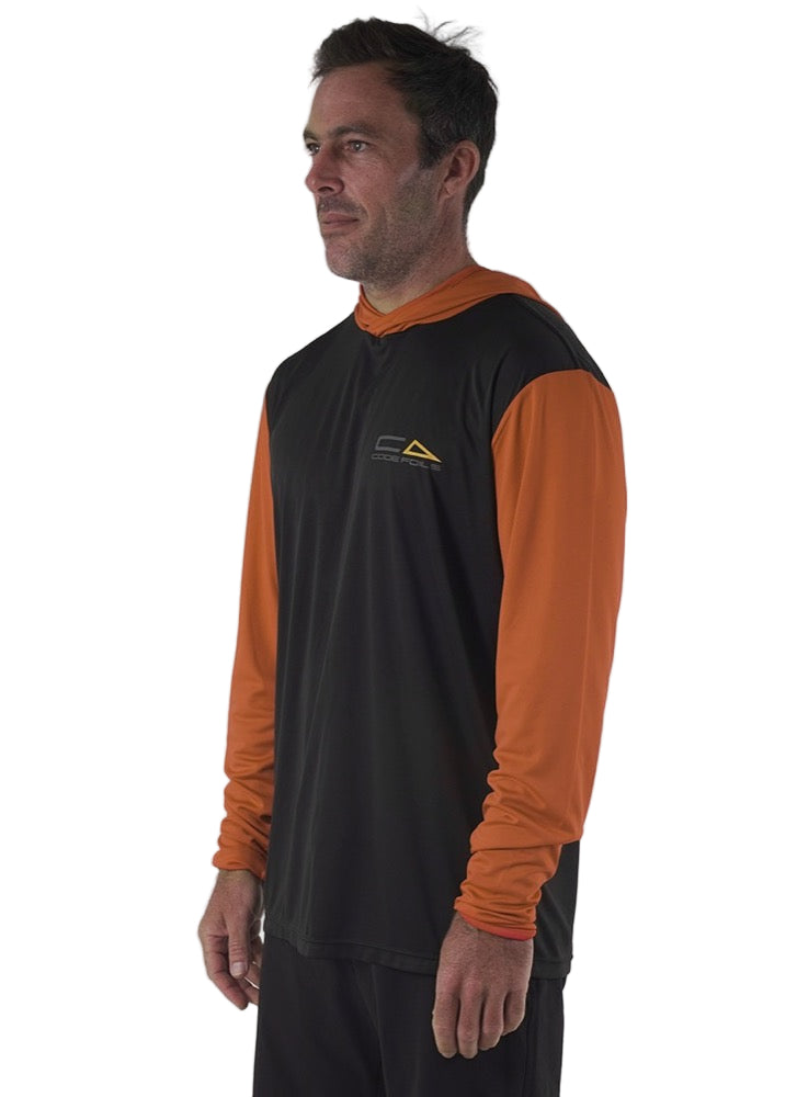 Load image into Gallery viewer, Green Hat Kiteboarding-Code Foils Long Sleeve Sun Tee-Man Wearing LS Rashguard on a White Background
