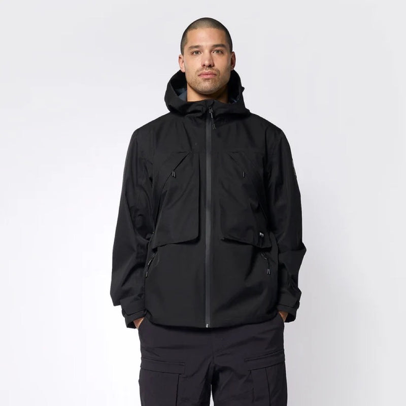 Load image into Gallery viewer, Green Hat Kiteboarding-Mystic DTS Rain Jacket-Black-Front View-Worn by a Man
