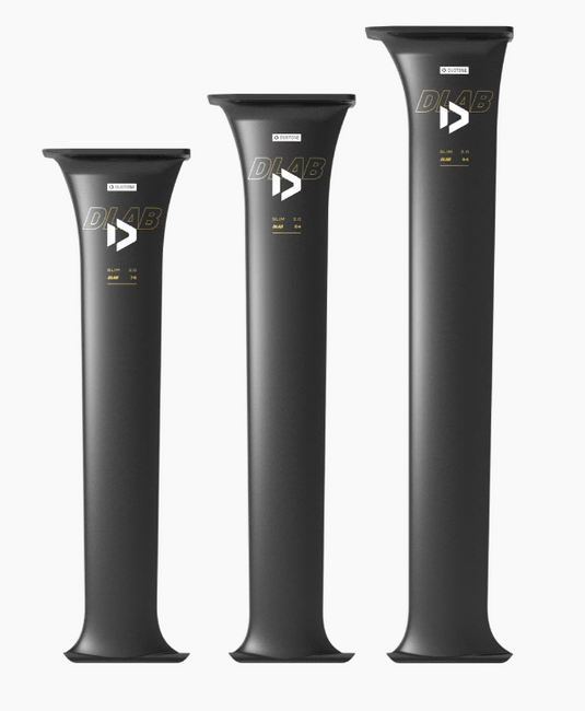 Green Hat Kiteboarding-Duotone Mast Slim 2.0 D/Lab-Left Profile View of 3 Masts on a White Background