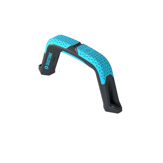 Side top view of the Black and Blue Duotone Big Air Twin Tip Grab Handle on a white surface