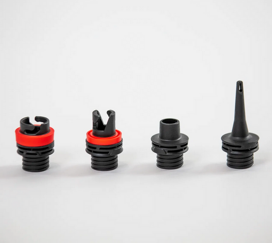 Duotone ePump Lazepump Set of four black and red plastic nozzles on a white background