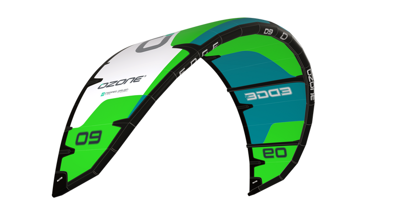 Load image into Gallery viewer, Green Hat Kiteboarding-Ozone Edge VT Green-Left Leading Edge View on a White Background
