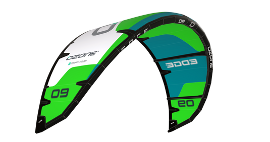 Green Hat Kiteboarding-Ozone Edge VT Green-Left Leading Edge View on a White Background