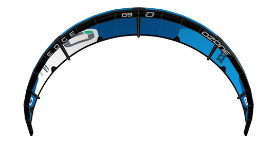 Green Hat Kiteboarding-Ozone Edge VT Blue-Leading Edge View on a White Background