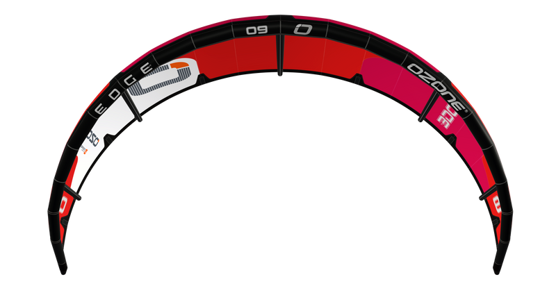 Load image into Gallery viewer, Green Hat Kiteboarding-Ozone Edge VT Red-Leading Edge View on a White Background
