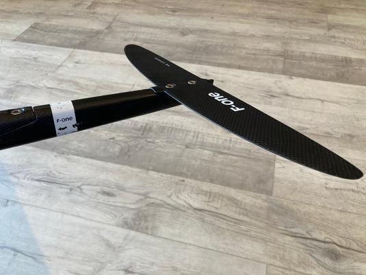 Green Hat Kiteboarding-F-One 1900 Jam Foil Plane USED-Bottom View of XXS Fuse and DW210 Stab