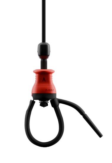 Green Hat Kiteboarding-F-One ATOM Control Bar Close Up on Chicken Loop on a White Background