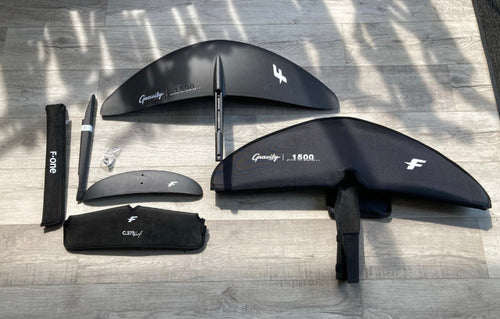 Green Hat Kiteboarding-F-One Gravity 1500 Carbon V3 Foil Plane USED-Top View with Covers