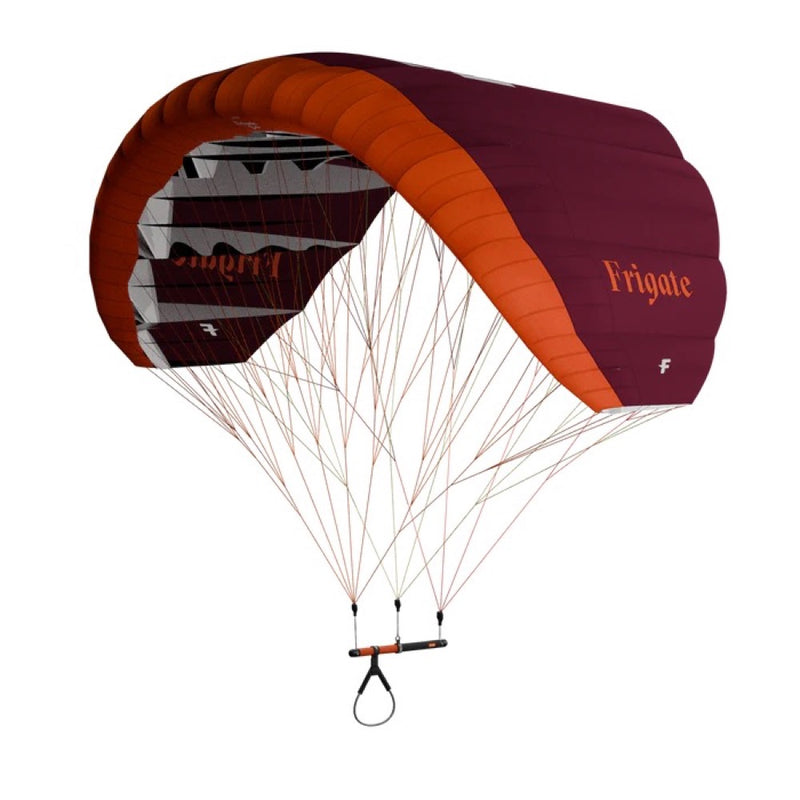 Load image into Gallery viewer, 'Frigate' parawing with a F-One Harness Line attached to the Pocket Wing Bar on a white background
