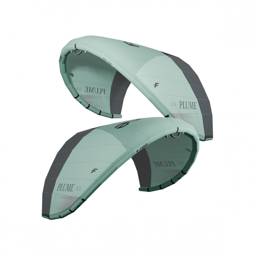 Green Hat Kiteboarding-F-One Plume K-Wing-Onyx/Mint-Plume in 2 Views  on a White Background