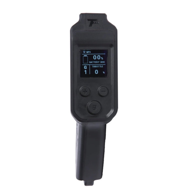 Load image into Gallery viewer, Black handheld Foil Drive remote with digital display and buttons on a white background
