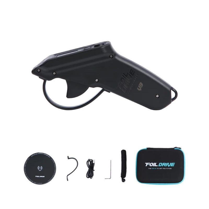 Load image into Gallery viewer, Black handheld remote controller with accessories on a white background, featuring 'Foil Drive' branding.
