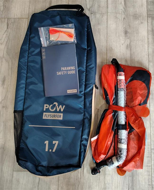 Green Hat Kiteboarding-Flysurfer POW 1.7M USED-Top View of Parawing/Bar and Bag