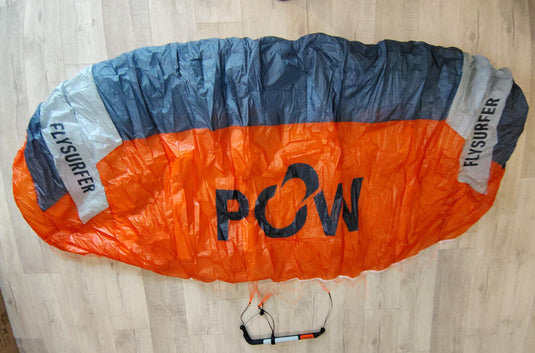 Green at Kiteboarding-Flysurfer POW2.5m USED-Top View of Parawing with Bar