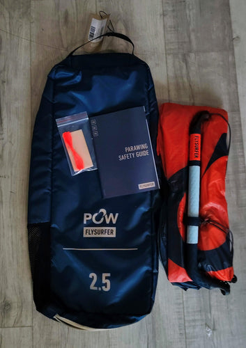 Green at Kiteboarding-Flysurfer POW2.5m USED-Top View of Bag and Folded Parawing