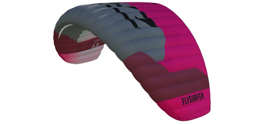 Pink, Red and gray Flysurfer ZAP Parawing on a white background