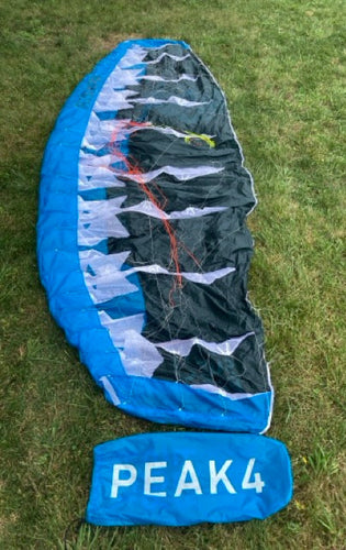 Green Hat Kiteboarding- Flysurfer Peak 4 5m-Inside View of Kite and Bag on the Grass