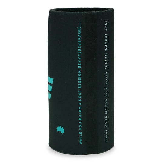 Green Hat Kiteboarding-Foil Drive Slim Stubby Cooler-Back View of Neoprene Sleeve on a White Background