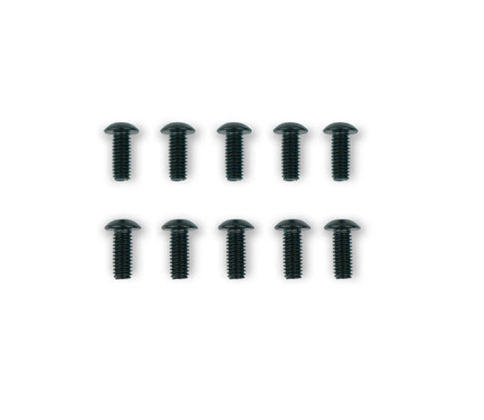 Green Hat Kiteboarding-Foil Drive Spare Motor Plug Bolts M4x10mm-Top View of 10 Black Screws on a White Background