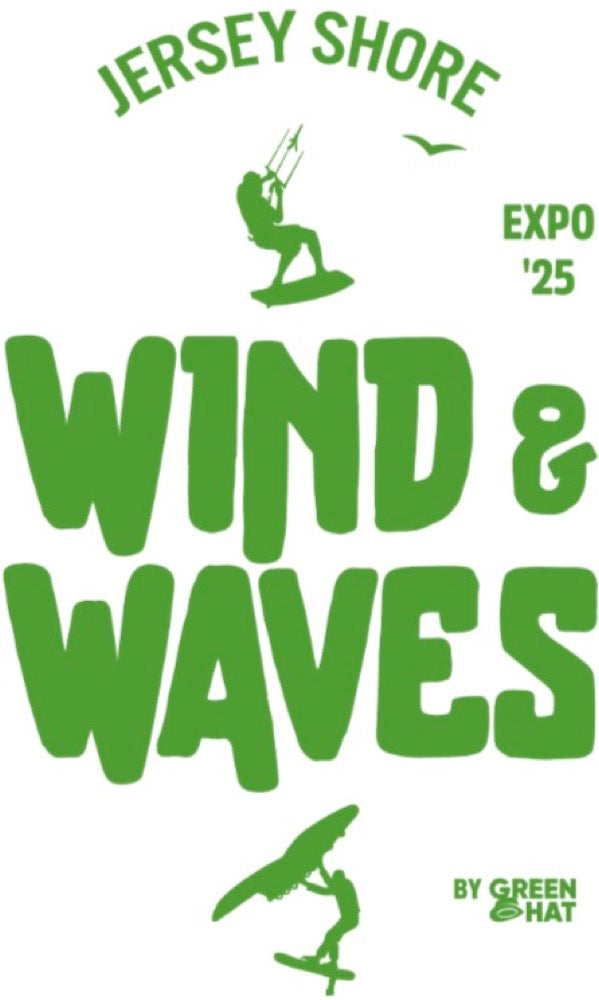 Load image into Gallery viewer, Kite/Wing/Foil event LOGO  Green Hat Jersey Shore Wind &amp; Waves Expo-Green on White
