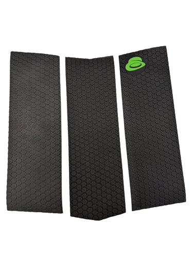 Black textured mat with a green logo on a white background