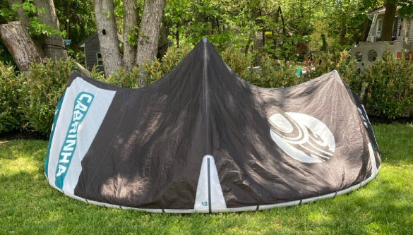 Load image into Gallery viewer, Green Hat Kiteboarding-2024 Cabrinha Moto X APEX Kite 12M USED-Leading Edge View Upside Down
