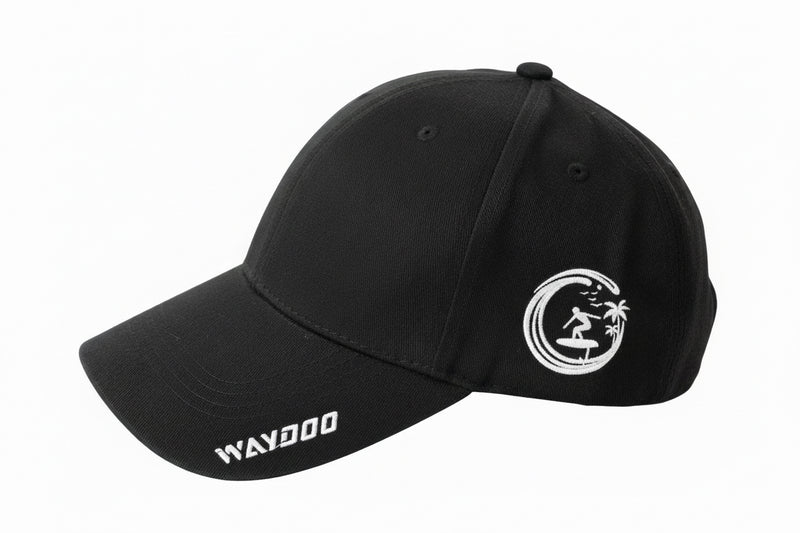 Load image into Gallery viewer, Black cap with a logo on a white surface
