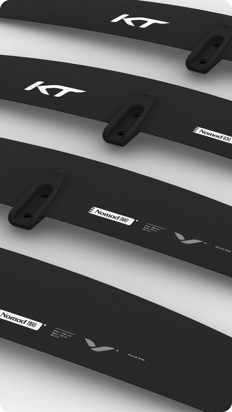 Load image into Gallery viewer, Green Hat Kiteboarding-KT Foils Nomad FW-Close Up of All FW Sizes on a White Background

