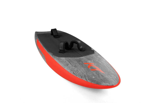 Green Hat Kiteboarding-KT Super K2 Carbon-Top Nose View with Footstraps on a White Background