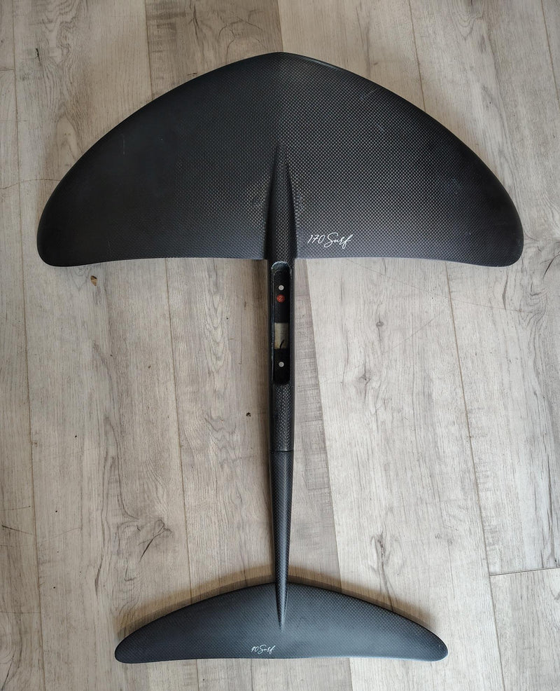 Load image into Gallery viewer, Green Hat Kiteboarding-Lift 170 Surf Complete Foil USED-Top View of Lift 170FW, Surf 40 stab, Fuse Foil Plane

