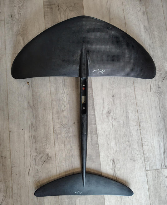 Green Hat Kiteboarding-Lift 170 Surf Complete Foil USED-Top View of Lift 170FW, Surf 40 stab, Fuse Foil Plane