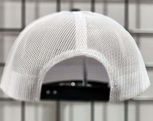 Green Hat Kiteboarding-Lift Foils Original Trucker Hat-White-Back View of  cap  snapback on a grid background