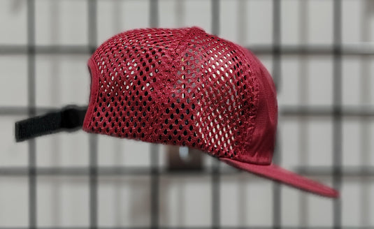 Green Hat Kiteboarding-Lift Foils R-Active Cap-Maroon-Side View of  cap featuring 'Lift' branding on a grid background