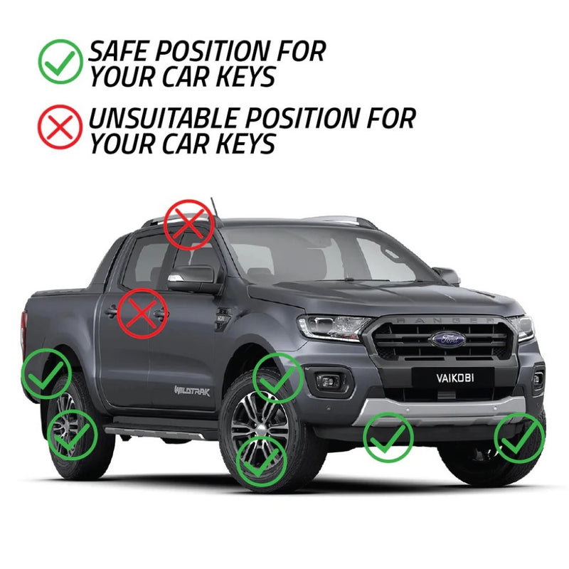 Load image into Gallery viewer, Green Hat Kiteboarding-Vaikobi Keylock Box-Location options-Front  of Ford Ranger on a White Background with Suitable Safe positions for the Lock Box
