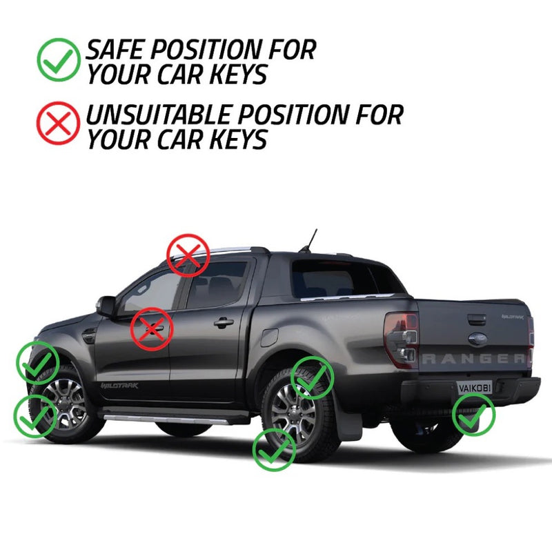 Load image into Gallery viewer, Green Hat Kiteboarding-Vaikobi Keylock Box-Location options-Back Ford Ranger on a White Background with Suitable Safe positions for the Lock Box
