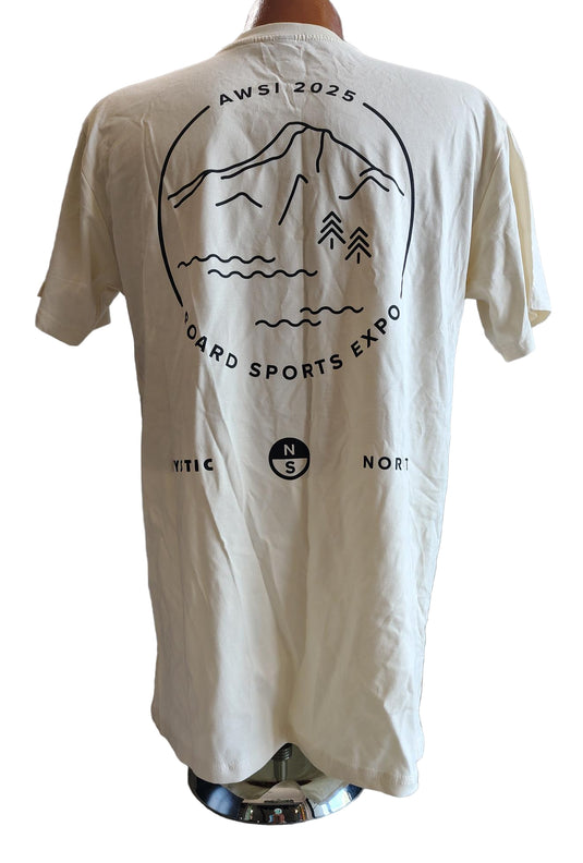 Green Hat Kiteboarding-2025 North/Mystic/AWSI T-shirt-Back View of Off White t-shirt on a mannequin against a white background