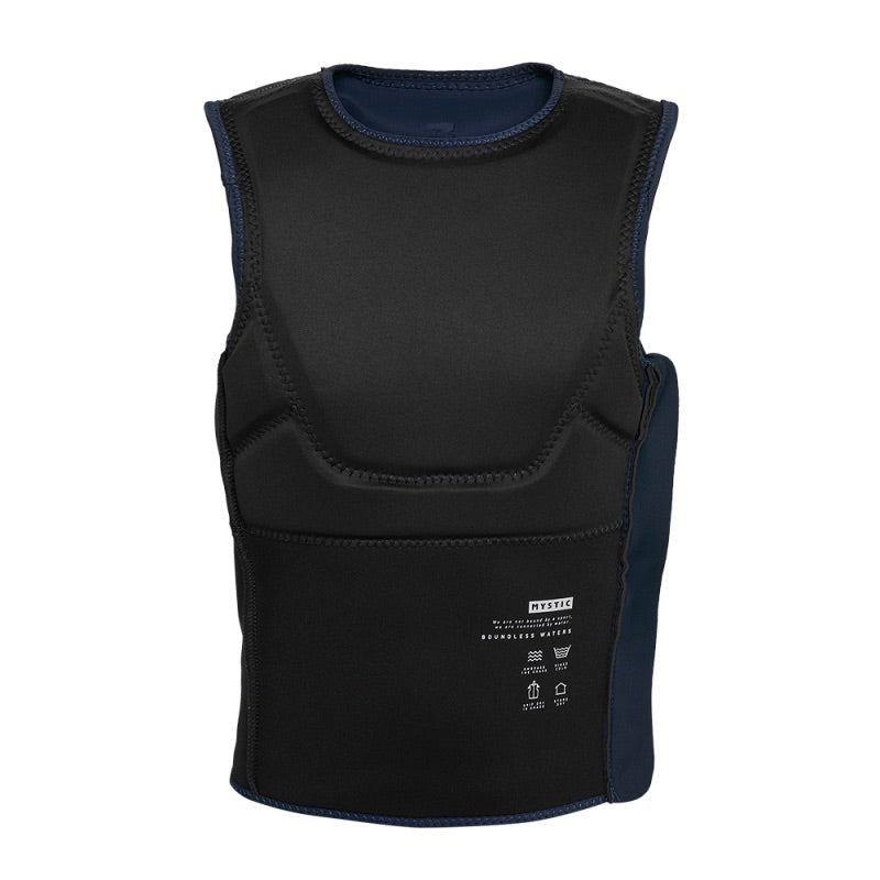 Load image into Gallery viewer, Black protective vest with blue trim on a white background
