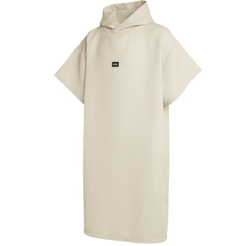Beige hooded poncho on a white background