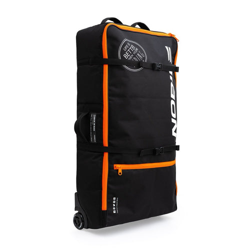 Green Hat Kiteboarding-Nobile Splitboard Check In Bag Lite- Left Front of Black and orange bag with Nobile branding on a white background