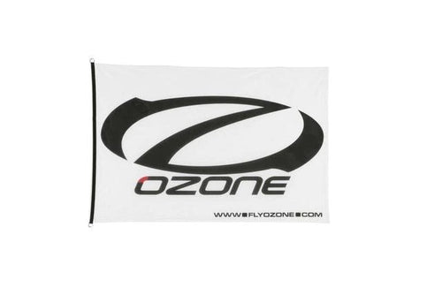 A white flag with the Ozone Kiteboarding logo. Support your favorite kiteboarding brand with this 1x1.5m flag.