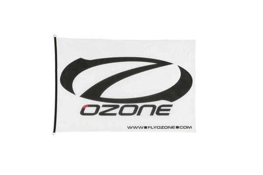 A white flag with the Ozone Kiteboarding logo. Support your favorite kiteboarding brand with this 1x1.5m flag.