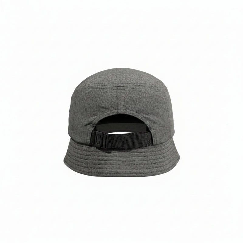Load image into Gallery viewer, Grey PKS impact bucket hat with the back clip closure on a white background.
