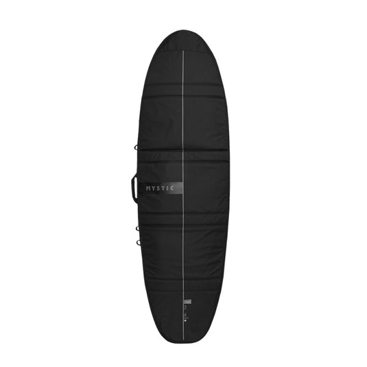 Black surfboard bag with 'Hysteric' branding on a white background