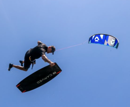 Green Hat Kiteboarding-Team Rider Rudy Doing a Board Off While Kiteboarding