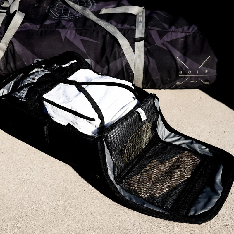 Load image into Gallery viewer, Green Hat Kiteboarding-ION Travel Bag Wheelie-Open Bag View
